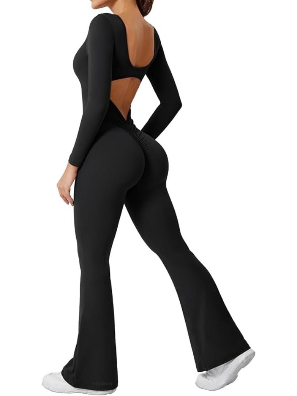 Superdown Black Long Sleeve mock neck Open Back Bell Bottom Jumpsuit Sz S sparle